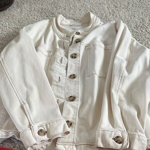J. Jill Cream Jean Jacket with Brown Buttons